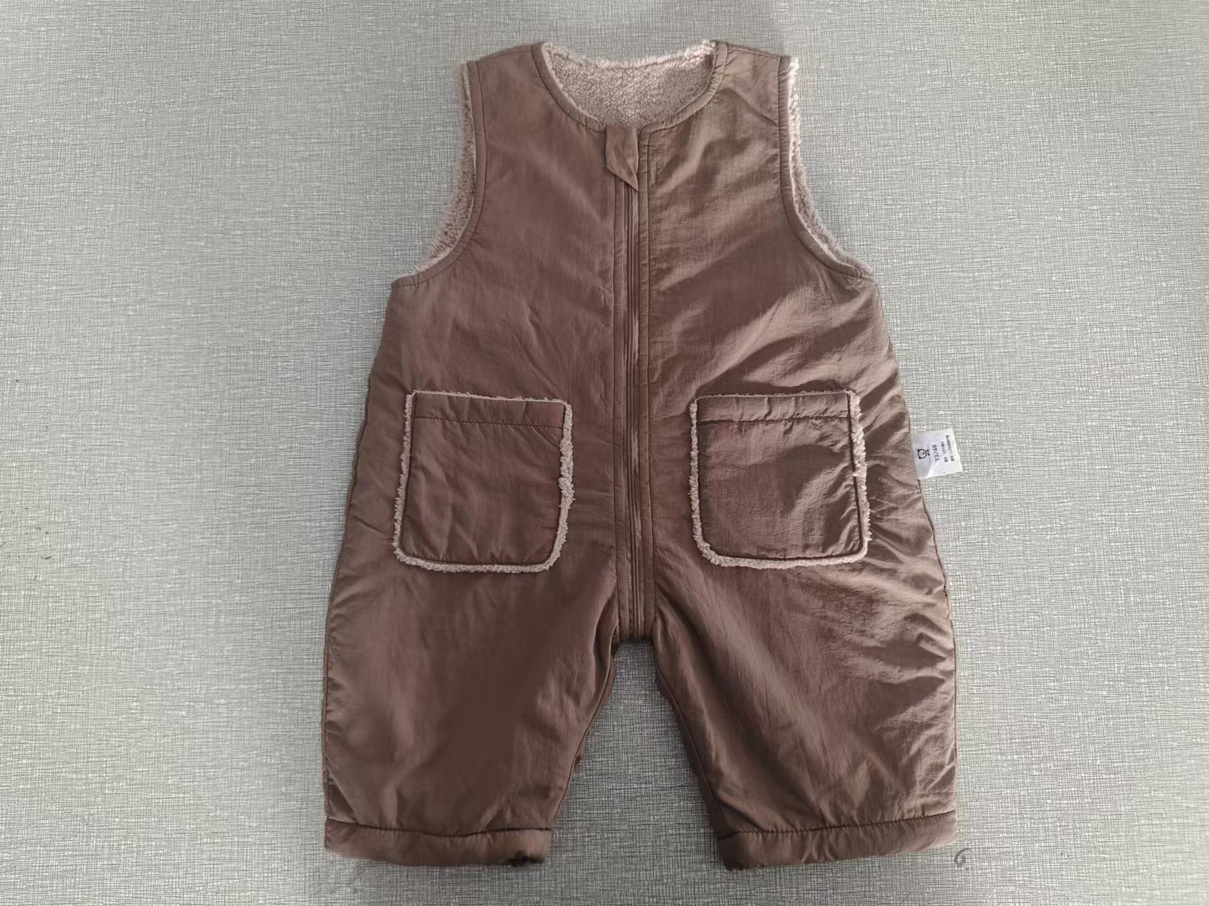 Unisex Beige Triple-Layer Protective DuPont Material Warm Baby Onesie with Straps
