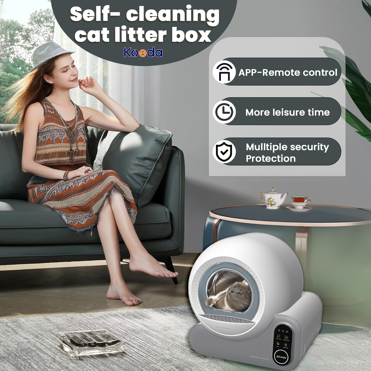 Self Cleaning Cat Litter Box 70L Large Capacity Smart Automatic Cat Litter Box & accessories Automated Litter Box With TUYA App