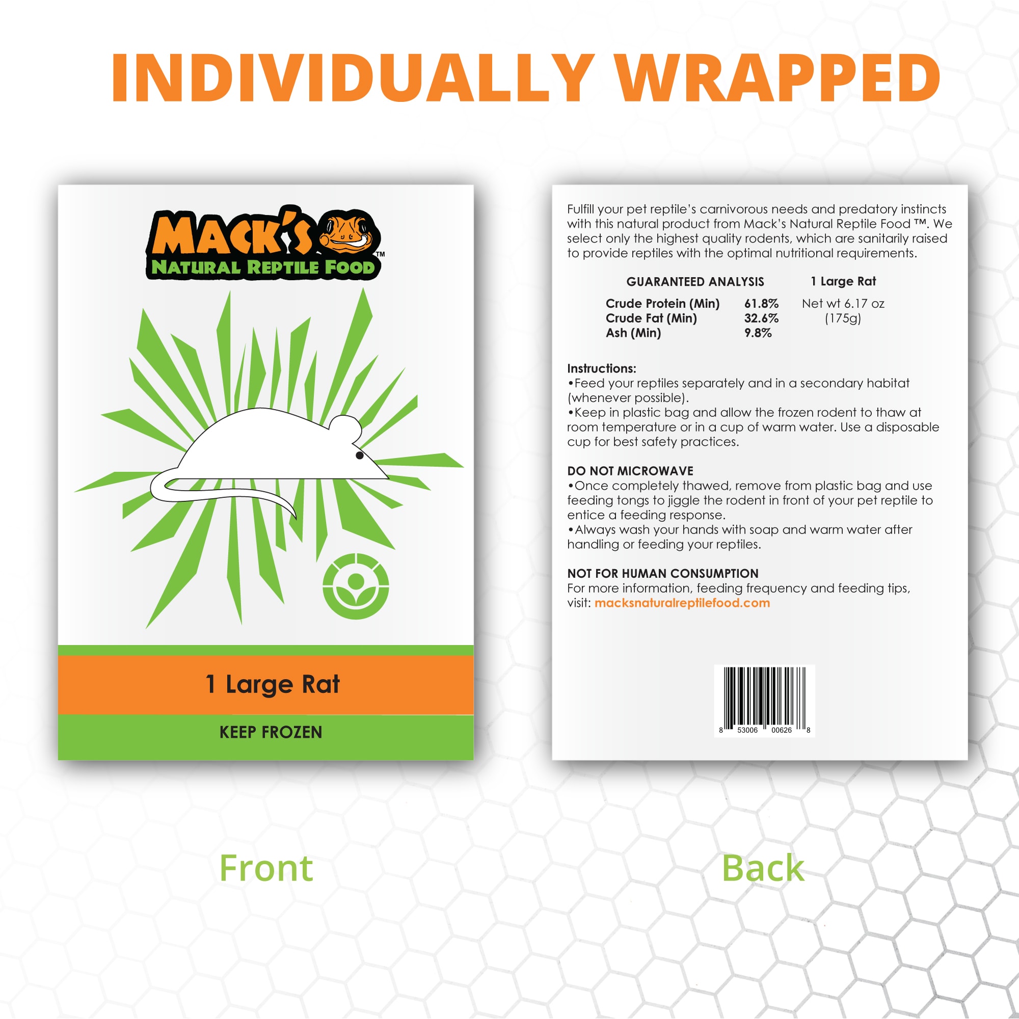 Mack's Natural Reptile Food Frozen Large Rat - 8ct