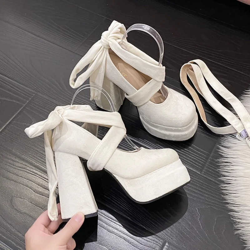 er Platform Women Shoes Ladies Fashion Cross-tied Thick High Heel Footwear Womens Elegant Dress Pumps Shoes 241125