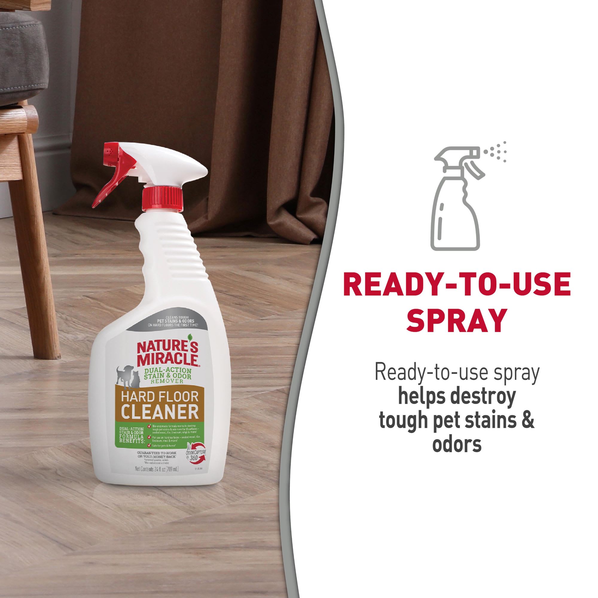 Nature's Miracle Dual-Action Hard Floor Cleaner, Pet Stain & Odor Remover, 24 fl. oz.