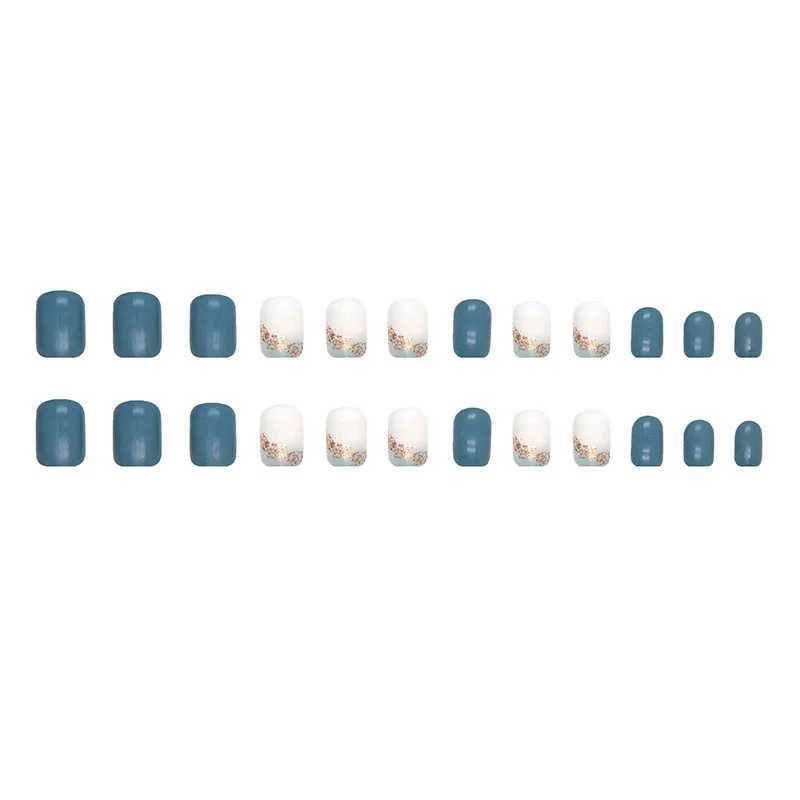 24 short farmhouse style pressed square fake nails paired with 1 piece of jelly glue and 1 nail fileW241125