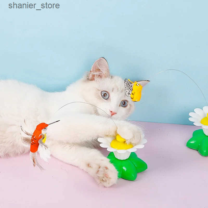 Cat Interactive Electronic Toys Automatic Electric Rotating Toy Colorful Butterfly Bird Animal Shape Plastic Fun Pet Dog Kitten Training L240910