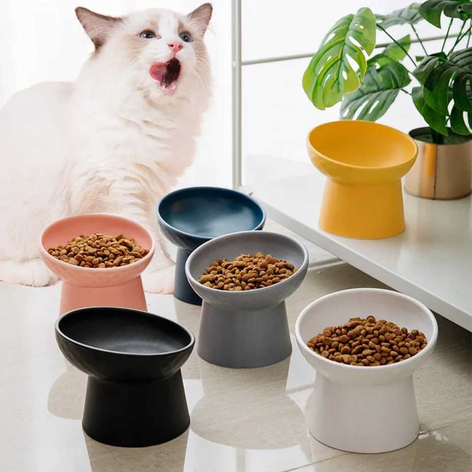 Cat Nordic Style Food Water Bowl Pet Animal Ceramic Eating Dishes High Foot Raised Puppy Cats Matte Bowls Elevated Dog BowlsXJ241125