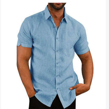 Summer Collar Solid Color Short Sleeved Button Men's En Ing Clothing
