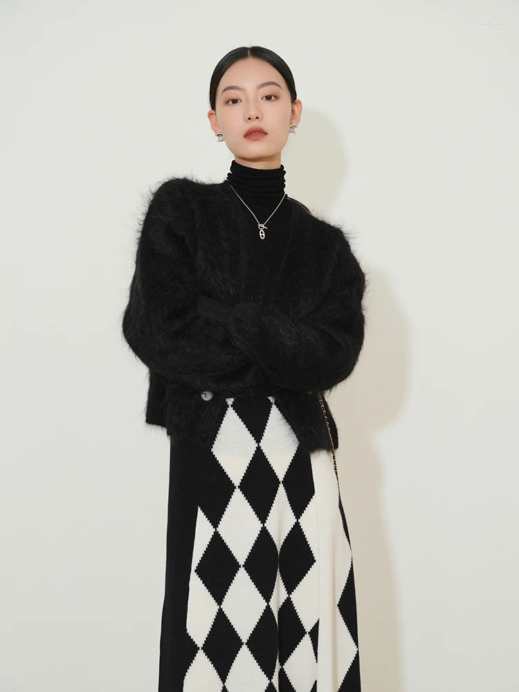 Women's Knits Mink Mohair Brown Sweater Knitted Cardigan Jacket Wool Top