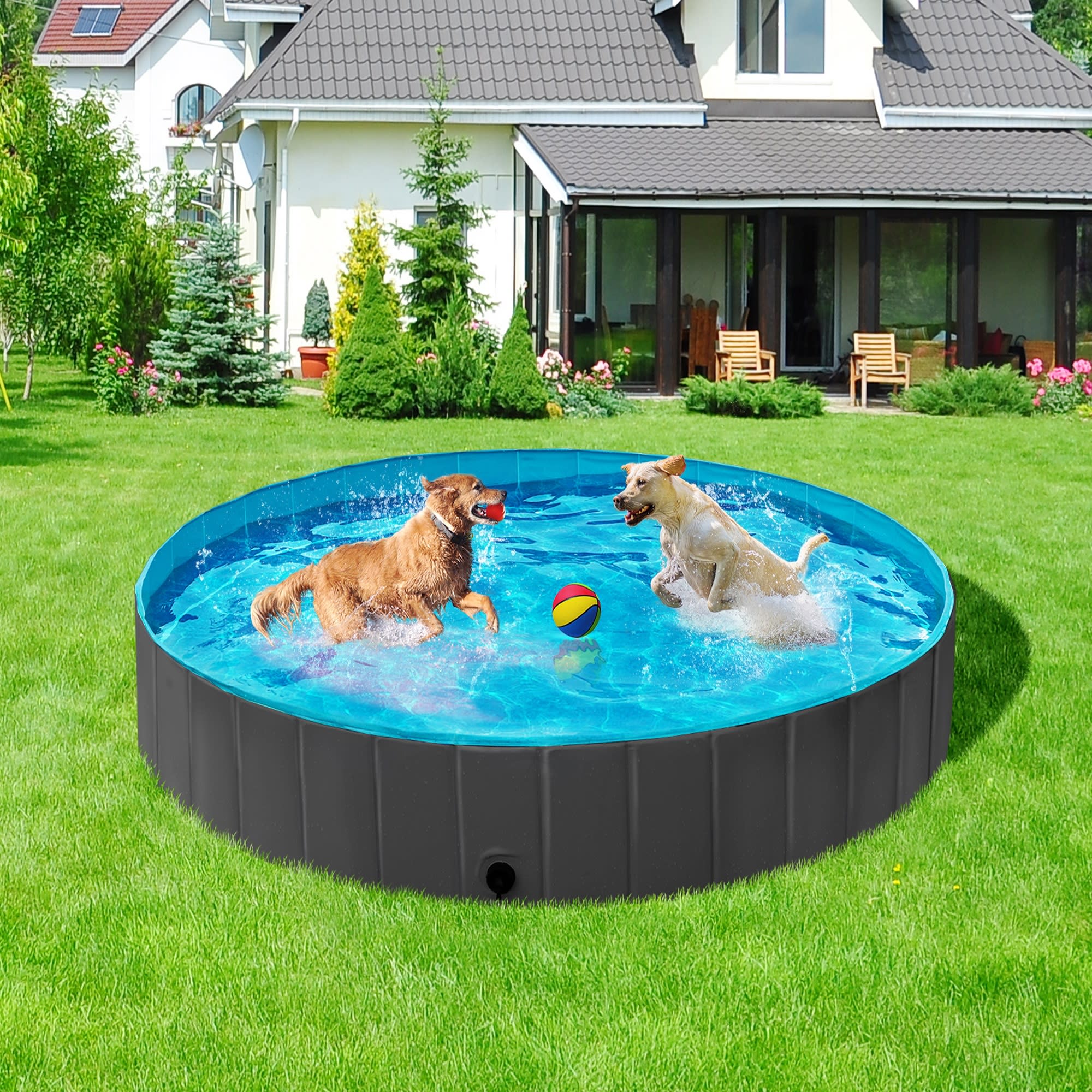 Topeakmart Black Foldable Swimming Pool for Dogs, X-Large