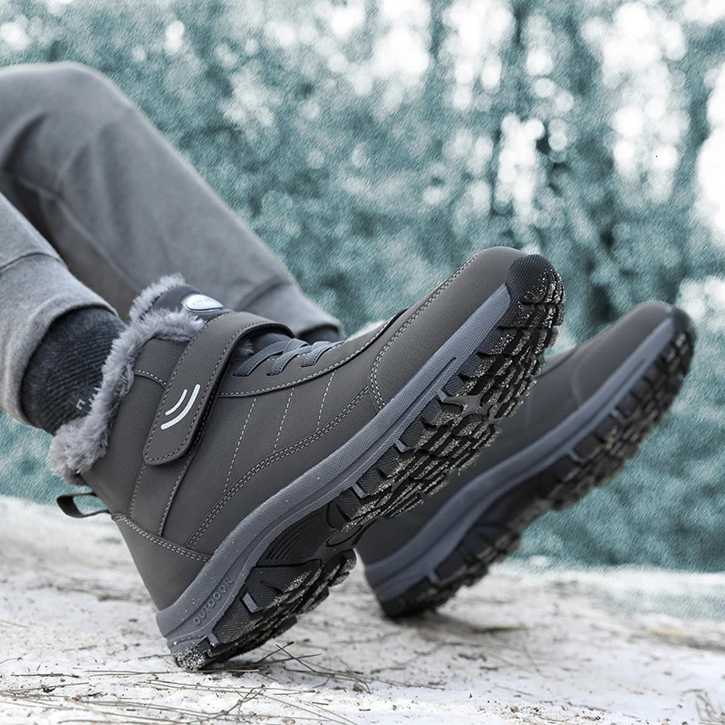 Snow Boots for Men Casual Winter Shoes Platform Non-slip Warm Fur Ankle Boots Plush Combat Outdoor Hiking Motorcycle Boots 241125