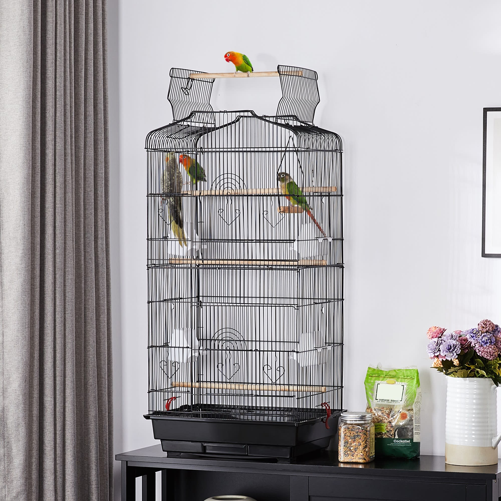 Topeakmart Black Open Top Metal Bird Cage, 41" H