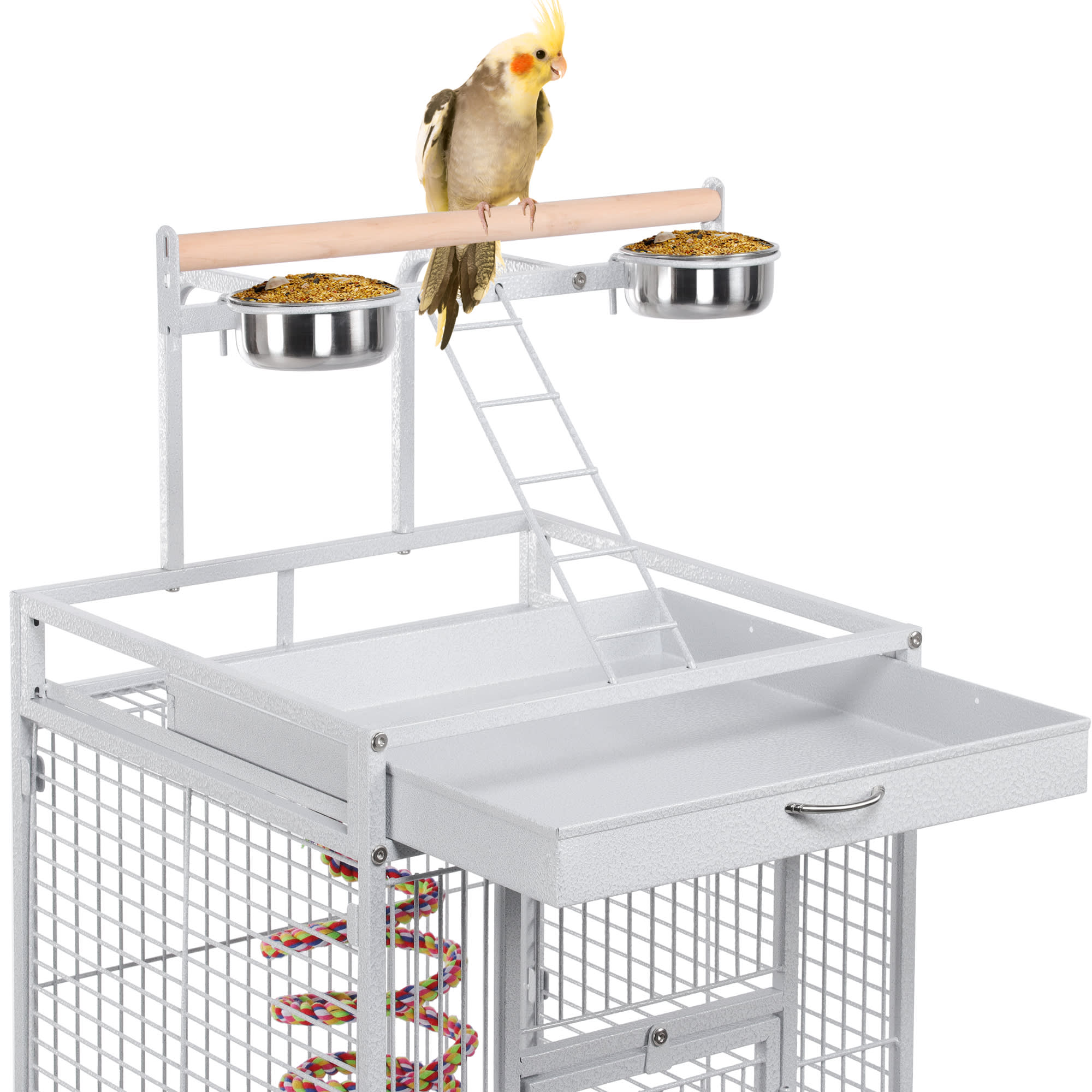 Topeakmart White Large Bird Cage with Play Top and Detachable Stand, 61.5" H