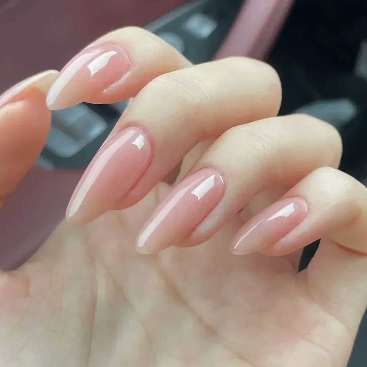24 wearable fake nails with glue simple French pink ballet dancer fake nails detachable full set of nail tips press nailsW241125