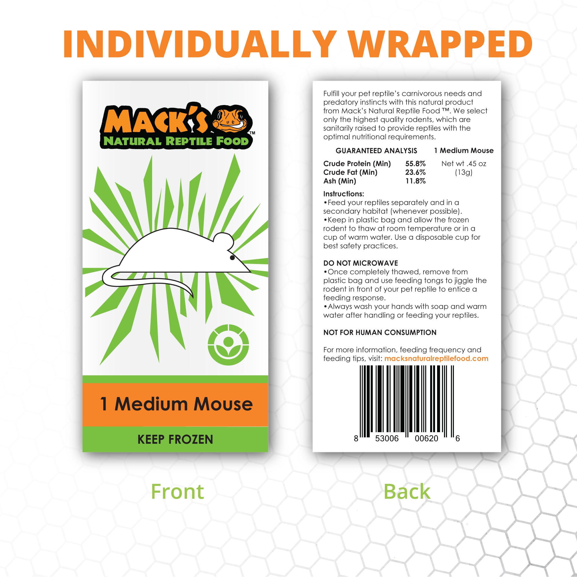 Mack's Natural Reptile Food Frozen Medium Mouse - 50ct