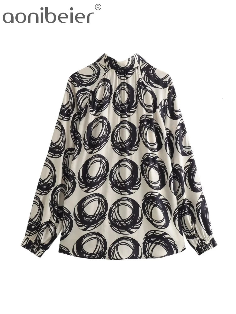 Aonibeier Women Printed 2 Piece Sets Traf Summer Long Sleeve Loose Shirt Oversize Blouse Female Top Wide Leg Pants Suits Y2K 240423