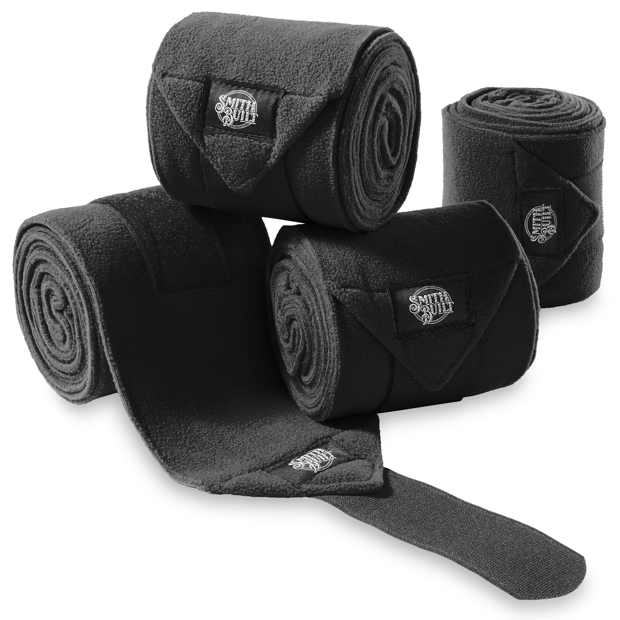 SmithBuilt Black Fleece Polo Wraps Bandages for Horses, Set of 4