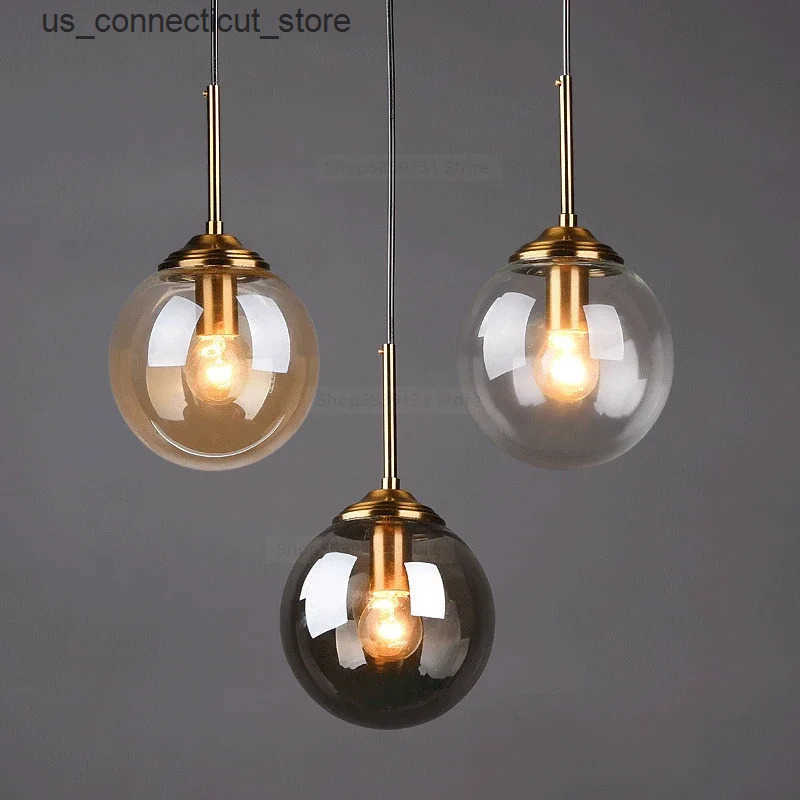 Pendant Lamps Nordic Modern Gray Glass Ball Island Pendant Lights Vintage Mirror Beside Bedroom Lamp Living Room Decor for Home Light Fixtures L240910