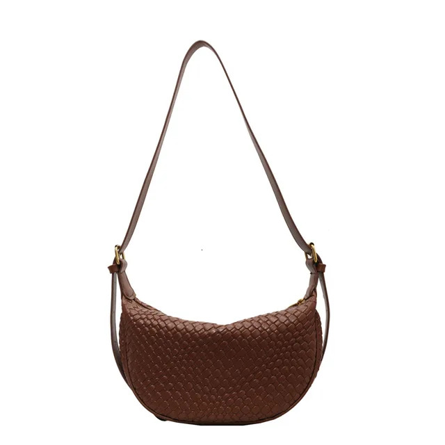 Daily Shoulder Weaving Simple New Moon Women's Solid Color Fashion Crossbody Leisure Handbag Commuter Bag PU