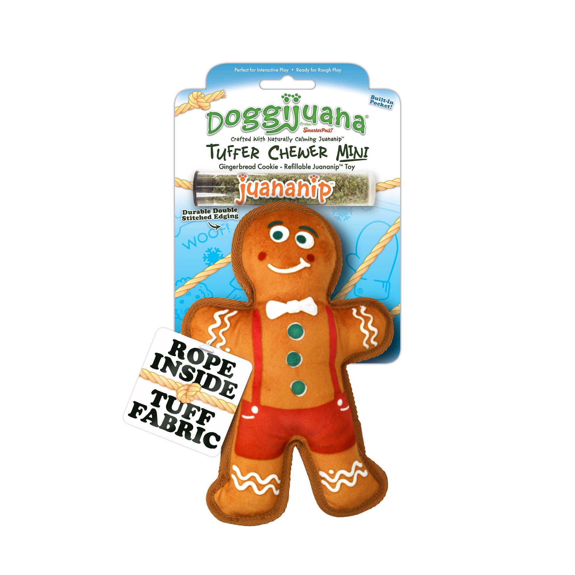 Doggijuana Tuffer Chewer Mini Refillable Gingerbread Cookie Dog Toy, Small