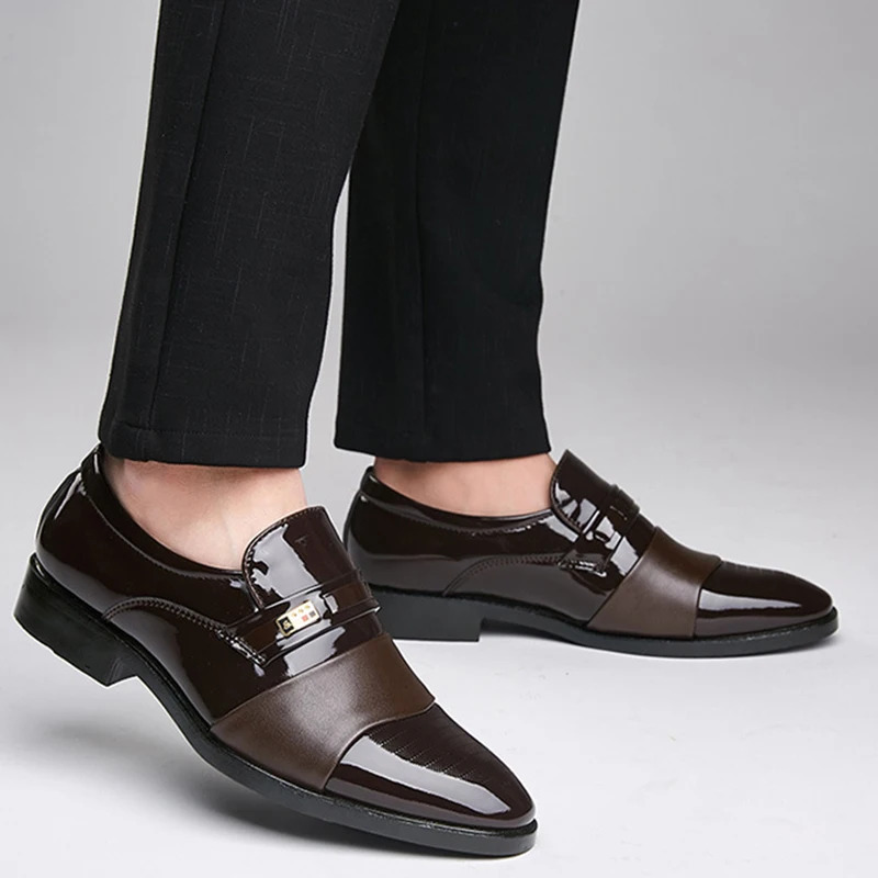 Mens Black PU Leather Shoes Formal Oxfords Slip On Dress Shoes Business Casual Office Work Wedding Plus Size 38-48 241125