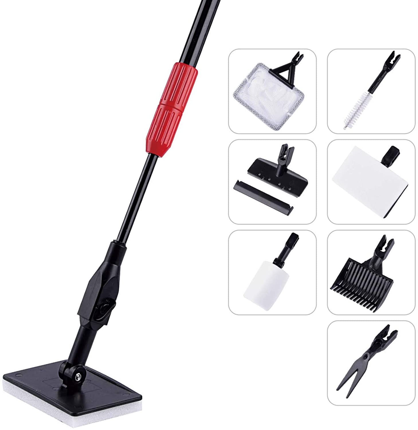 Fish Aquarium Cleaning Tools 7 in 1 Extendable Handle Fish Tank Cleaner Kit 40 Inch