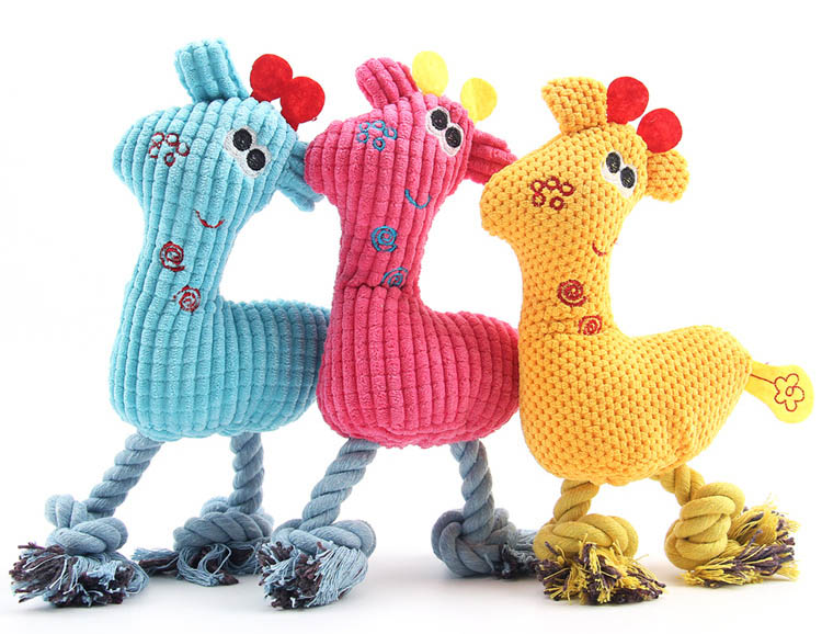 Cute Plush Giraffe Rope Pet Dog Squeaky Toys Interactive Toys Deer Dolls Puppy Playing Dog Chew Toy