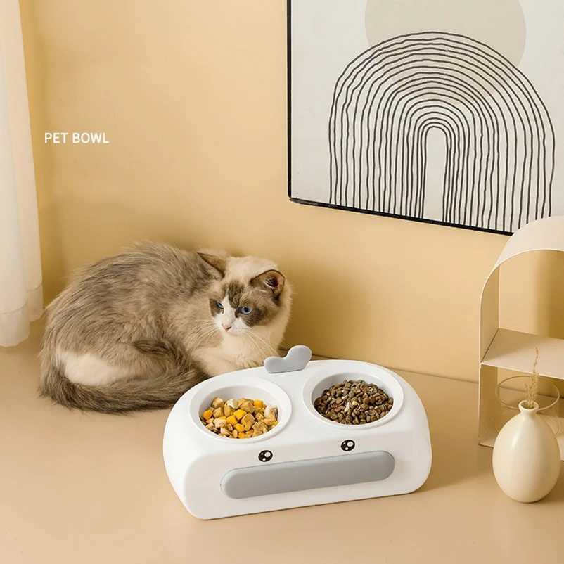 Duck Design Pet Double Bowl Plastic Kitten Dog Food Drinking Tray Feeder Cat Feeding Pet Supplies AccessoriesXJ241125