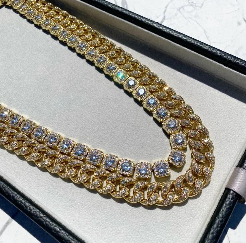 Moissanite necklace Hiphop Cuban Chains lab dias - Jewelry for Men, Real Gold, , 9k 10k Gold
