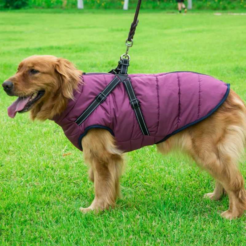 Large Pet Dog Jacket With Harness Winter Soft Warm Dog Clothes Labrador French Bulldog Waterproof Coat Outfit Vest For DogsXJ241125