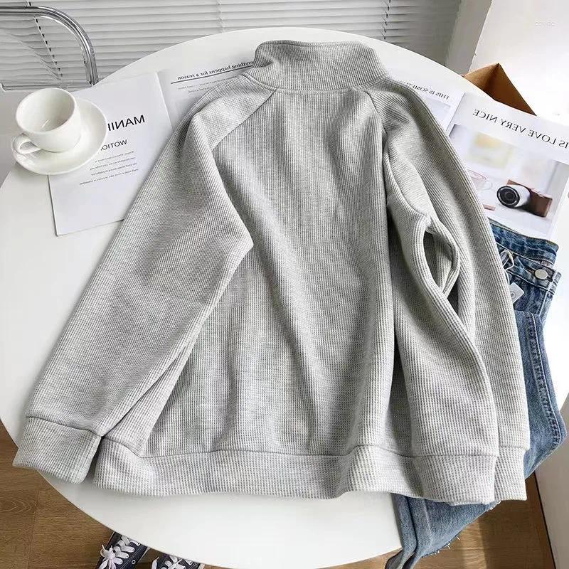 Women's Hoodies Fleece Stand Collar Women Pullover Pure Color Ladies Half Zipper Loose Winter Pocket Fashion Long Sleeves Sweatshirts