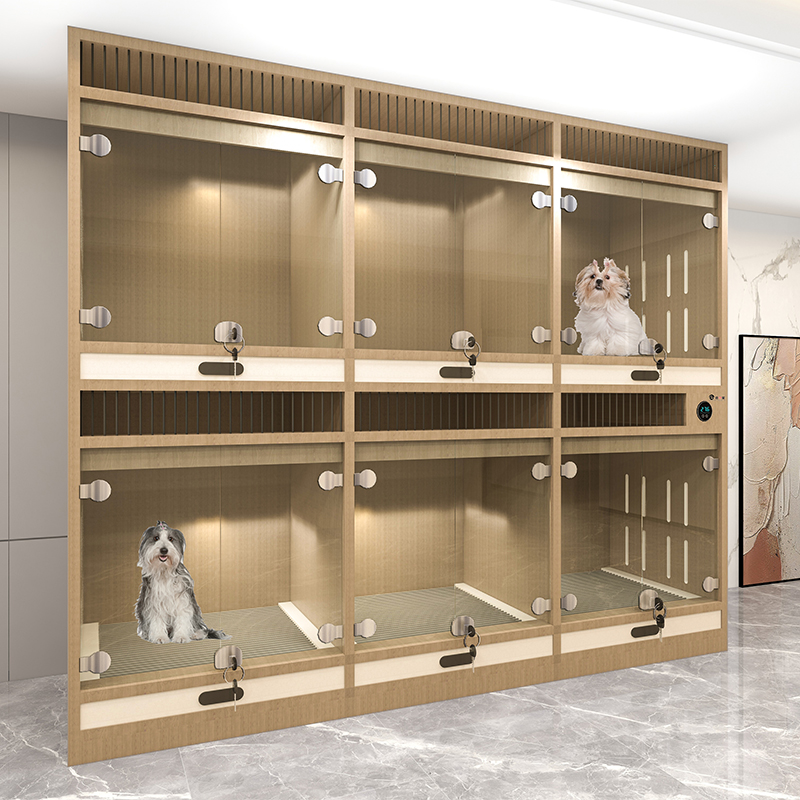Panoramic Wood and Glass Dog Cat Cage Villa Separate Exhibition Cabinet for Household Display Fall of the House US Her Style