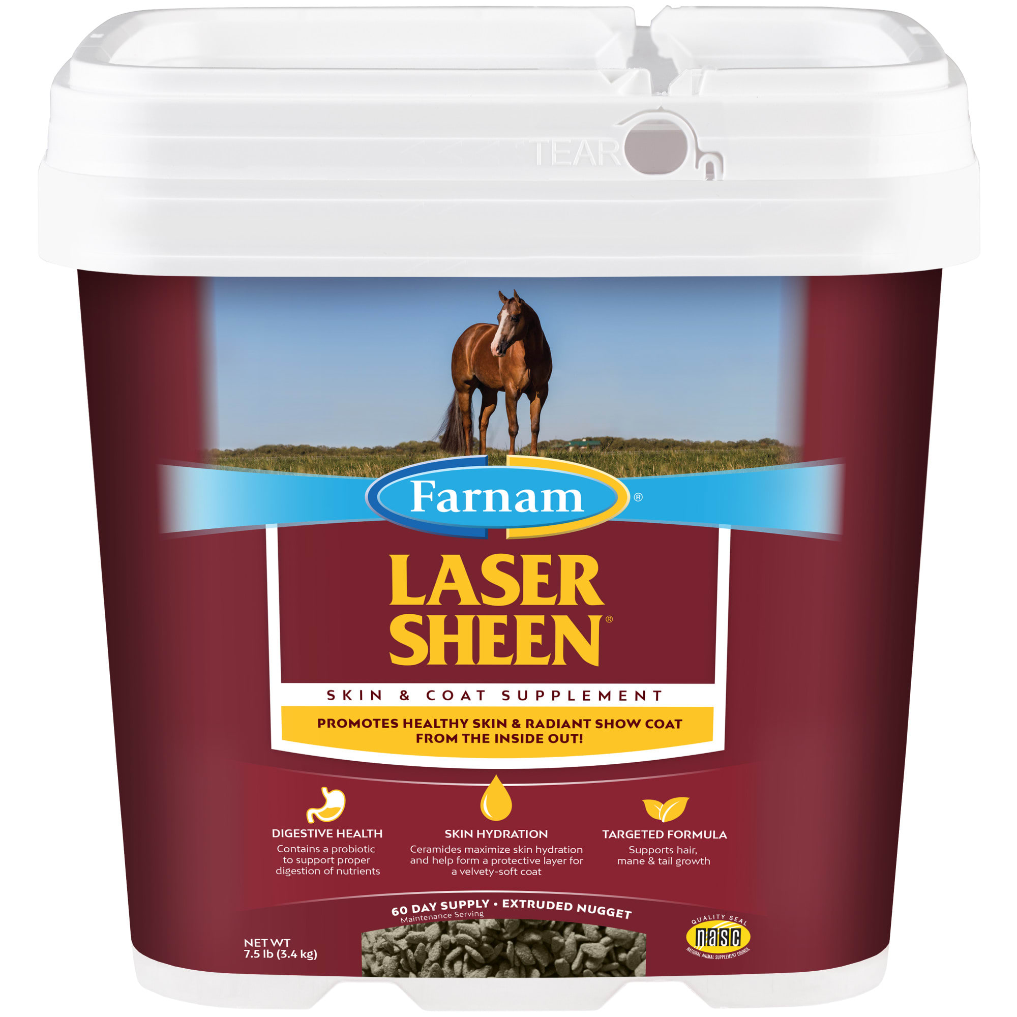 Farnam Laser Sheen Skin & Coat Promotes Healthy Skin & Radiant Coat from the Inside Out Supplement for Horses, 7.5 lbs.