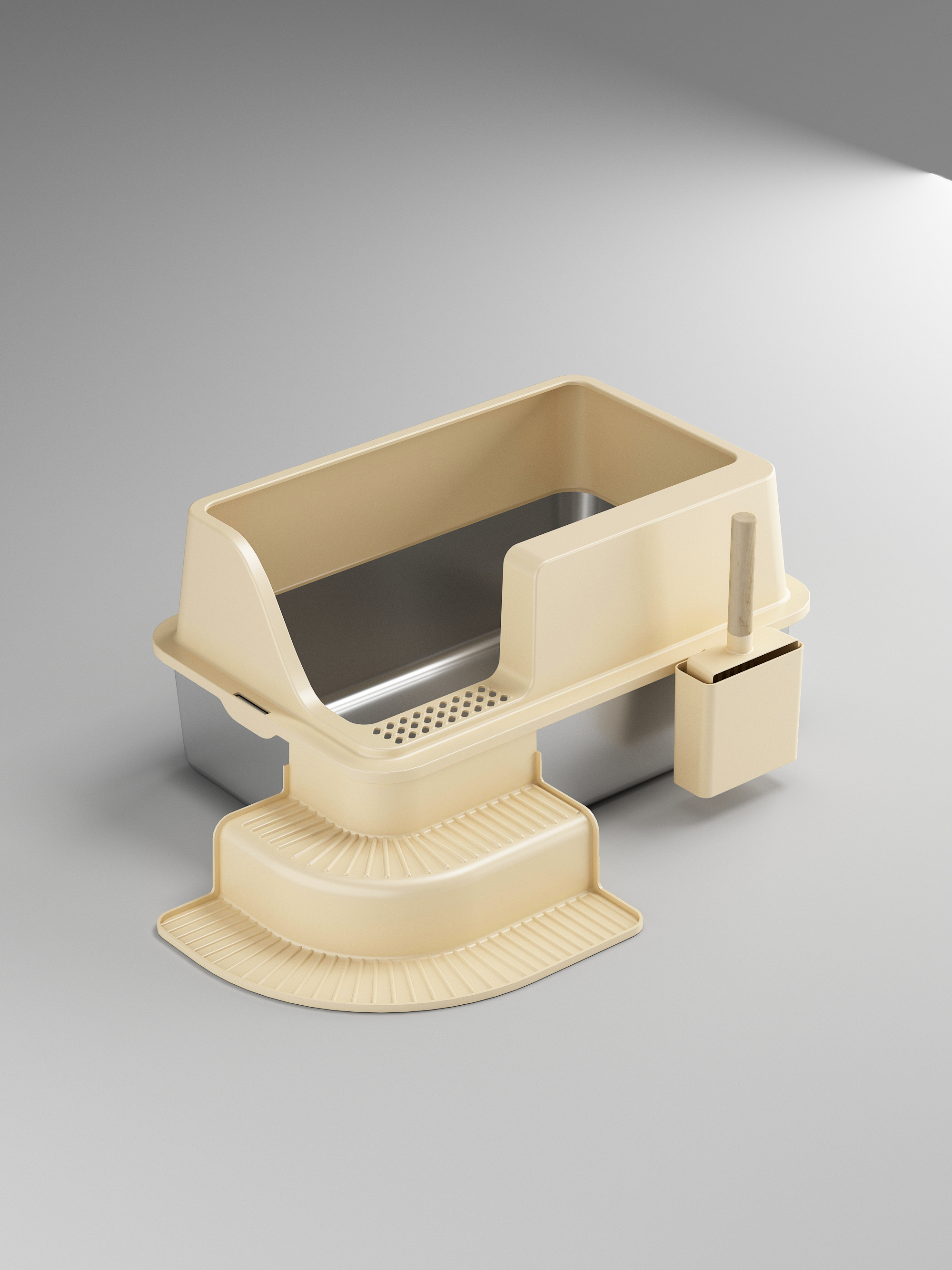 Open Top Cat Litter Tray with Scoop plastic stainless steel cat litter basin with scoop easy clean