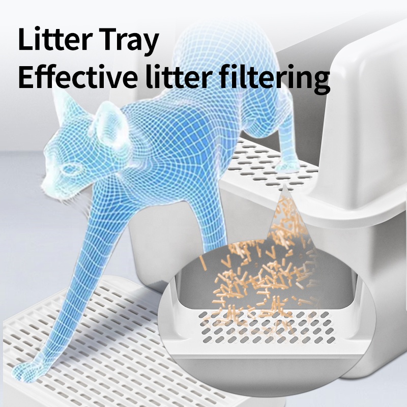 Oversized Stainless Steel Cat Litter Box Raised Enclosure Splash-Proof Material Easy Clean Odorless Open Cat Toilet Accessory