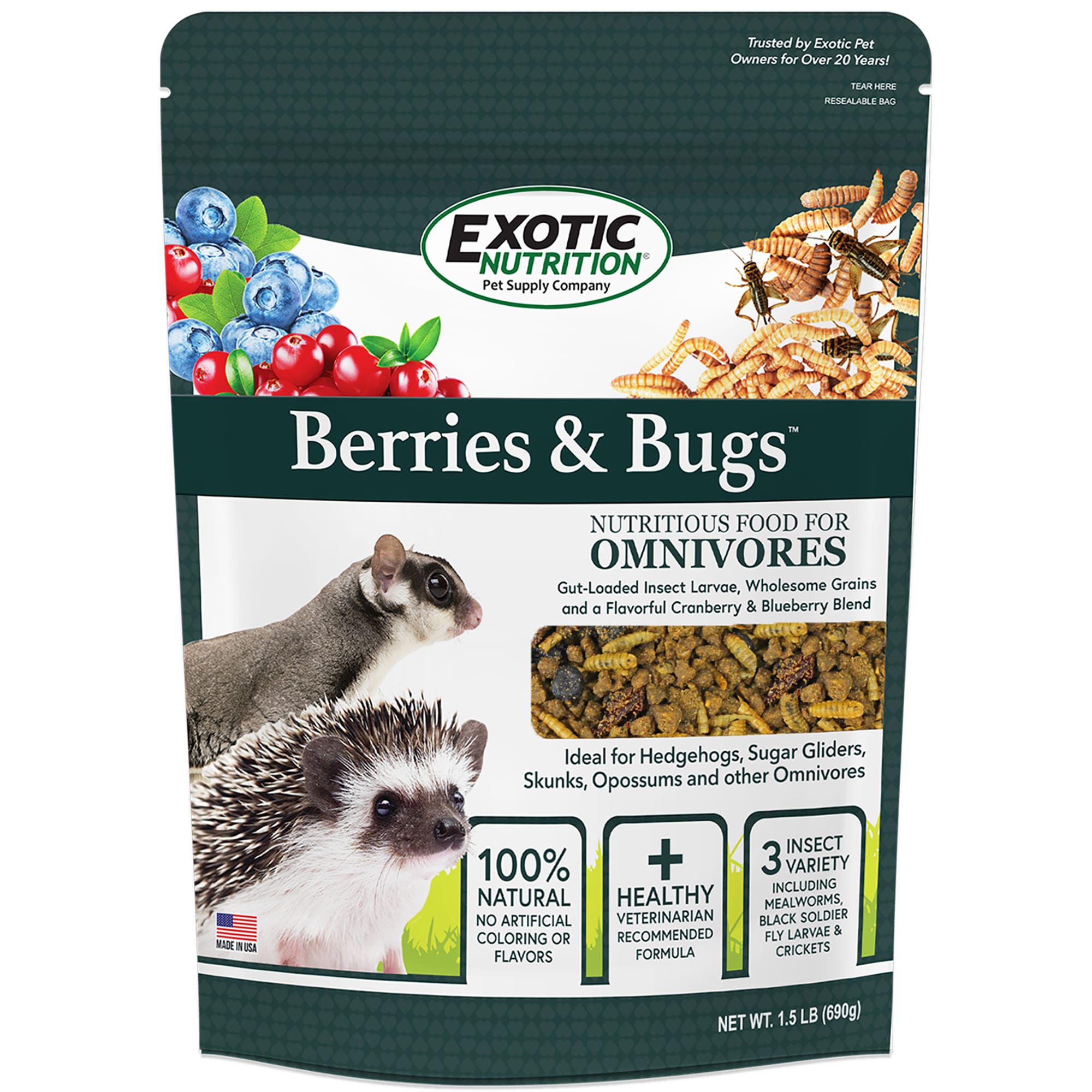 Exotic Nutrition Berries & Bugs Small Pet Food, 1.5 lbs.