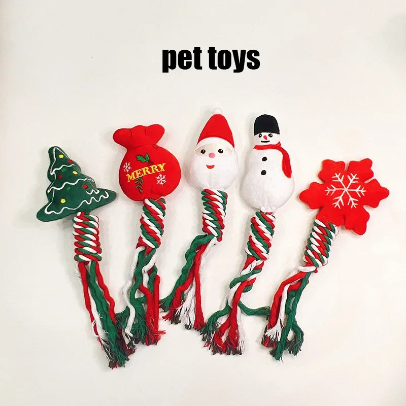 Christmas Pet Toys Dog Bite Resistant Teeth Grinding Cleaning Cotton Rope Dog Toys Christmas Pet Gifts Dog Accessories Puppy 241125