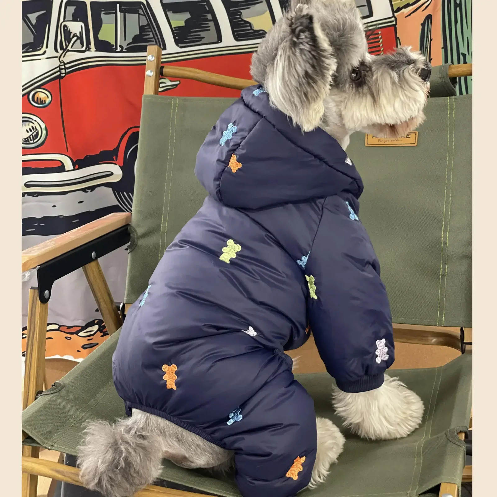 Full Printed Bear Dog Clothes Pet Four Legged Cotton Coat Teddy Warm Winter Outfit Schnauzer Down Jacket Puppy Sweet Jacket 241125