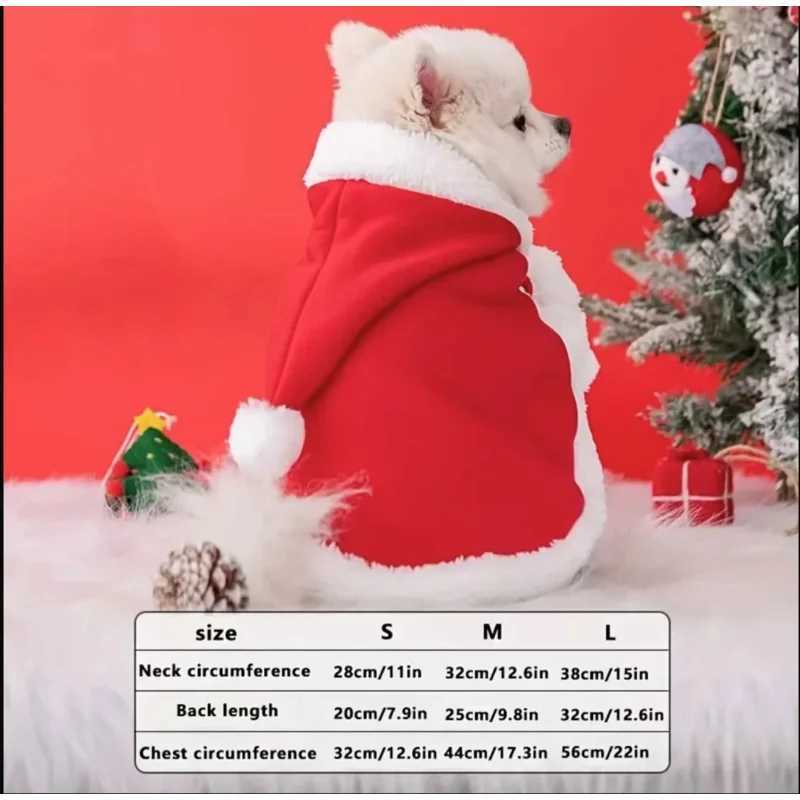 A Pure Red Pet Christmas Coat Dog Autumn and Winter Clothes Warm Clothes Little Red Riding Hood Cloak Christmas Pet Cat Hooded CXJ241125