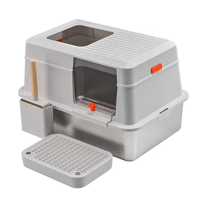 Oversized Stainless Steel Cat Litter Box Anti-Splash Easy Clean Non-Stick Bottom Maine Puppet-Deodorant Cat Toilet Plastic