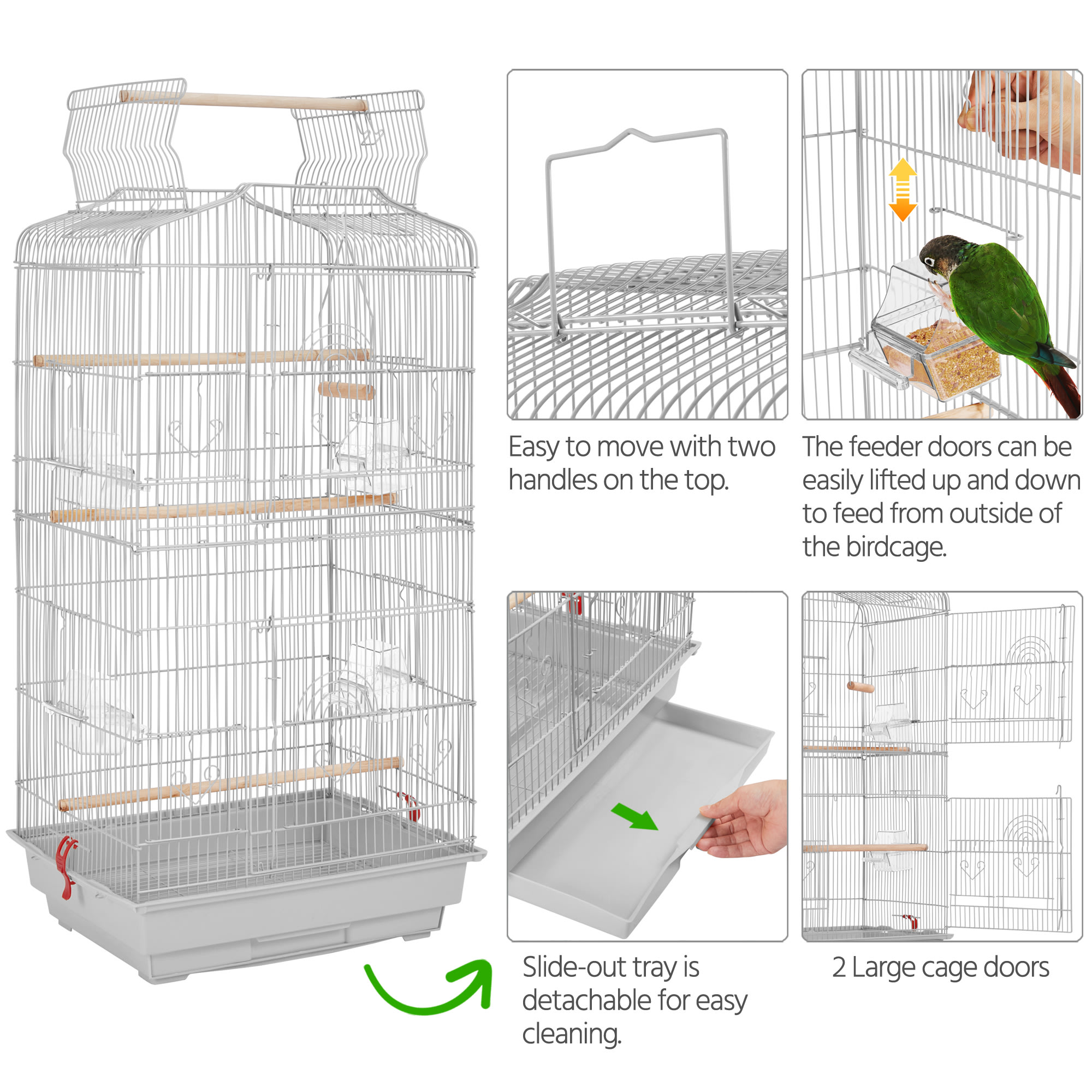 Topeakmart Light Gray Open Top Metal Bird Cage, 41" H