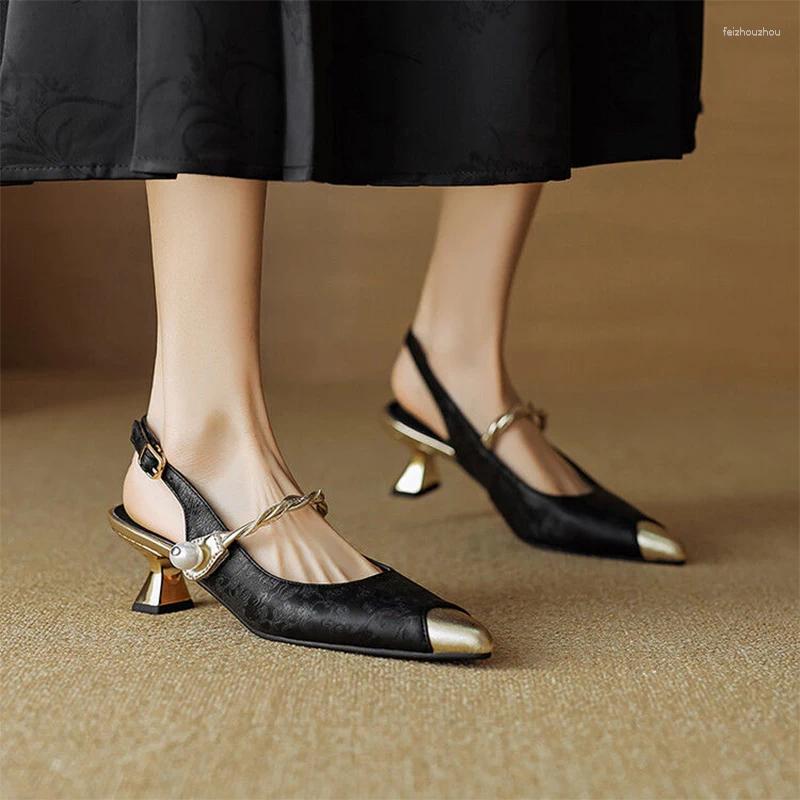 Sandals Pointed Toe Women Heels Shoes Bead Print Random Party Designer Summer 2024 Pumps Dress atillas Mujer