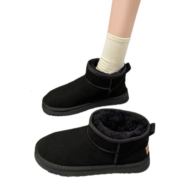 fashion Snow boots thick soled women cotton boots 2024 winter new style with added fleece thick insulation short sleeved cotton shoes season short boo