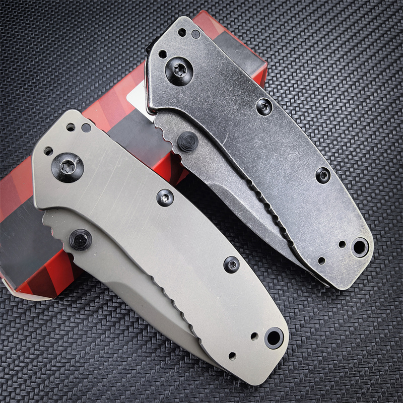 High Quality 1556 KS Cryo II Assisted Flipper Bead Blast Plain Blade All-steel Handle Work S Easy To Carry Outdoor Hunting Hiking Pocket Knife