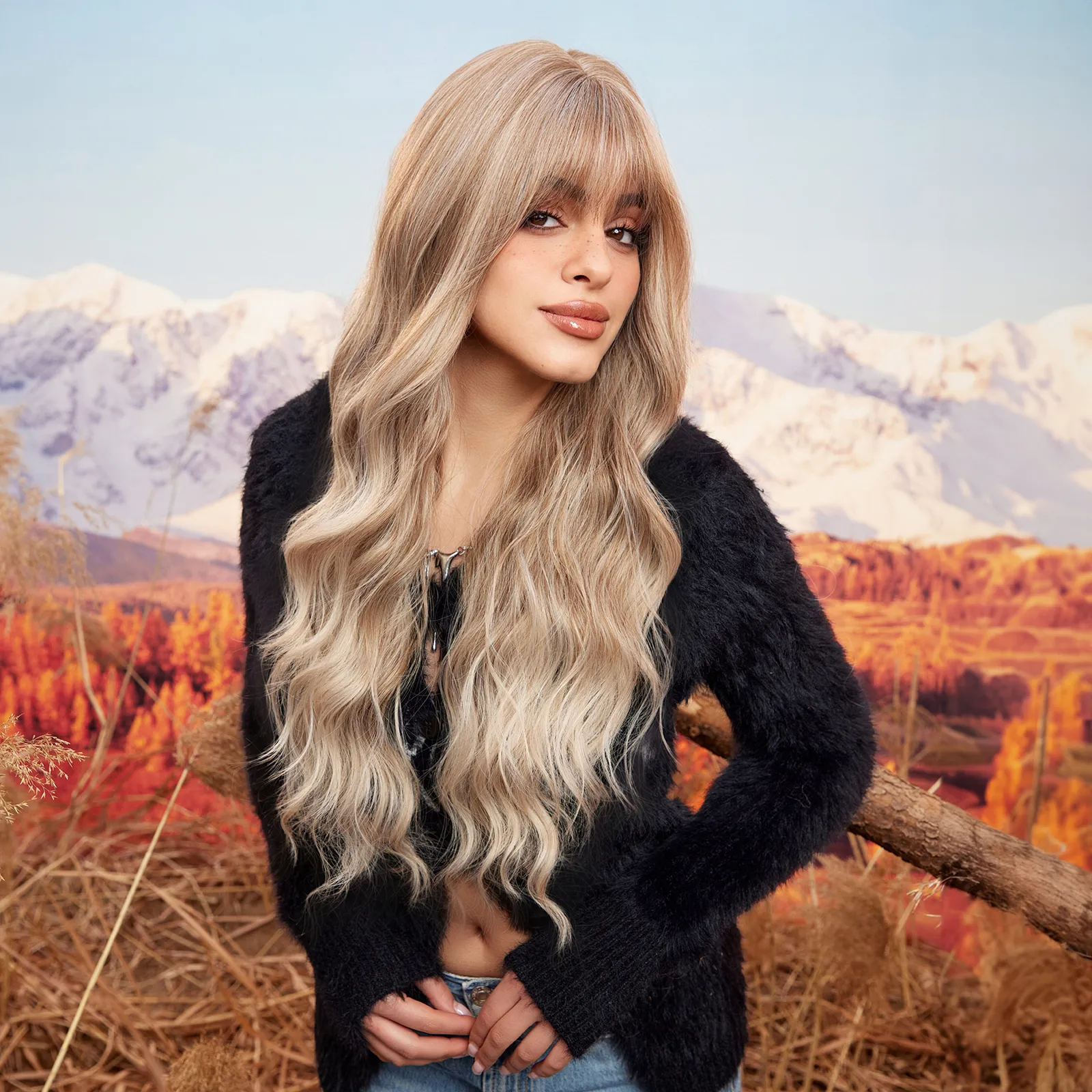 Brazilian Long Body Deep Wave None Lace Front Wigs Simulation Human Hair Heat Resistant Large Waves Glueless Colored Synthetic Silky Wig for Black Wom