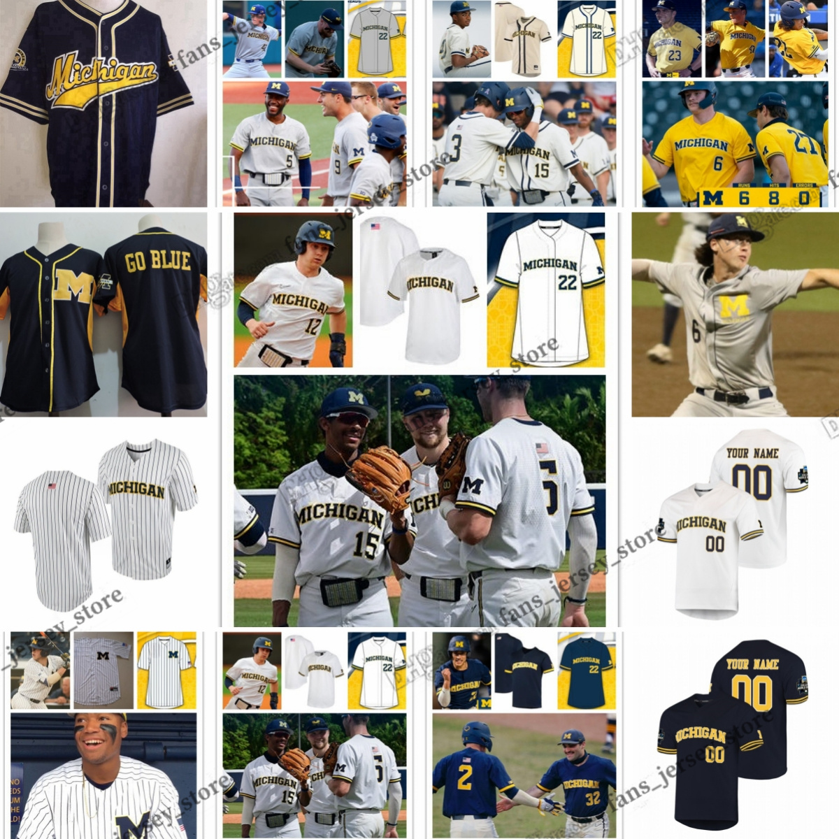 NCAA Custom Stitched Michigan Wolverines College Baseball Jersey 16 Barry Larkin ALEC RENNARD Jim Abbott Don Lund Bill Freehan Erik Bakich Miles Lewis Jord Brewer
