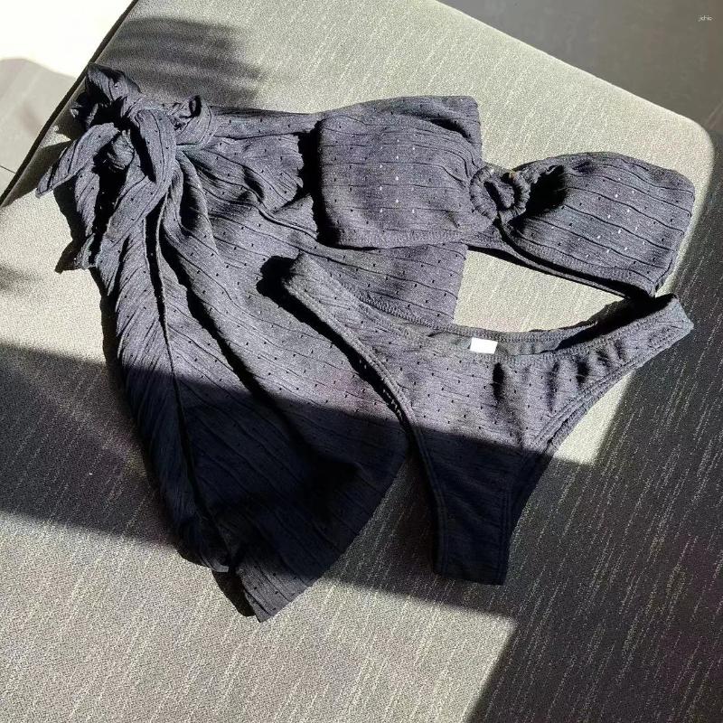 Womens Swimwear Three Pieces Swimming Suit Women Bandeau Bikinis 2024 Green Dress Push Up Bikini Set Girl Beachwear Bathing Summer