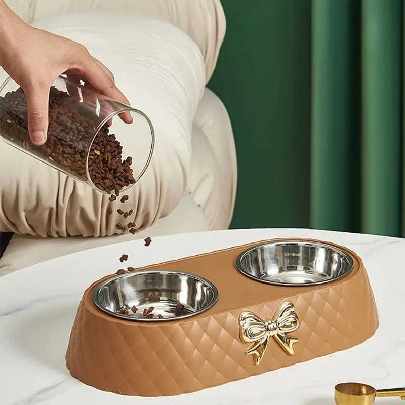 1PC Pet Dog and Cat Food Bowls Bowtie Dog Food Drinking Double Bowl Pet SuppliesXJ241125