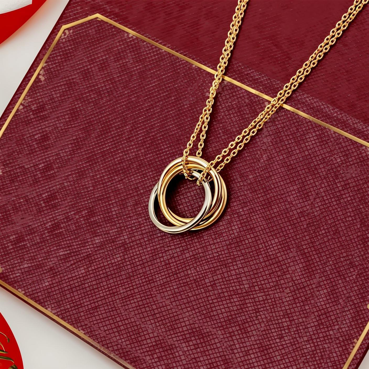 3 rings pendant necklace diamond necklaces gold jewelry for women 18K rise gold silver rings Necklace designer jewelrys for wedding party gift free shipping