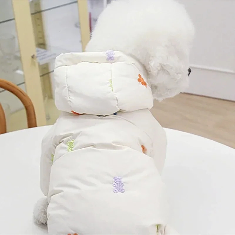 Full Printed Bear Dog Clothes Pet Four Legged Cotton Coat Teddy Warm Winter Outfit Schnauzer Down Jacket Puppy Sweet Jacket 241125
