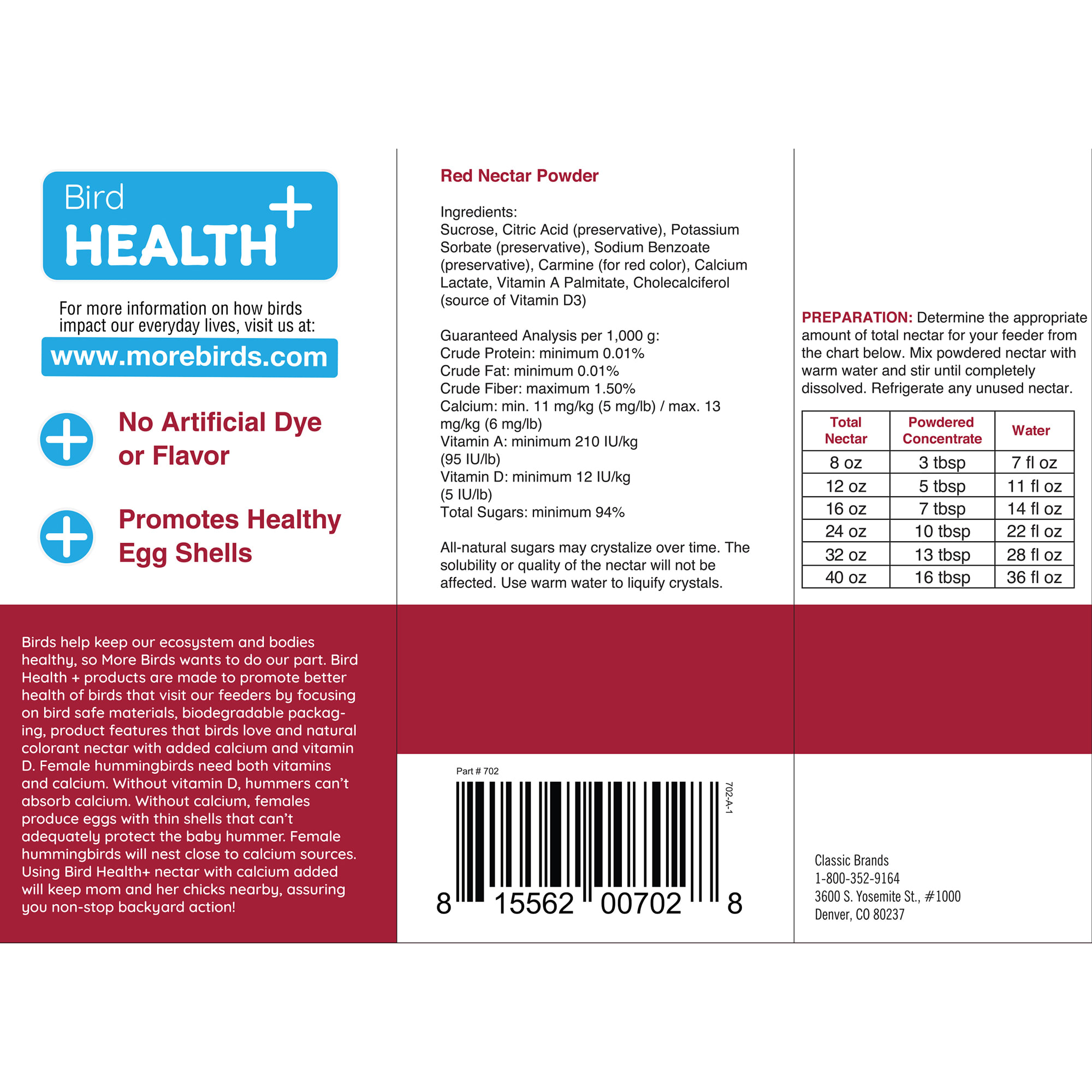More Birds Bird Health Plus Natural Red Powder Hummingbird Nectar Concentrate, 2 lbs.