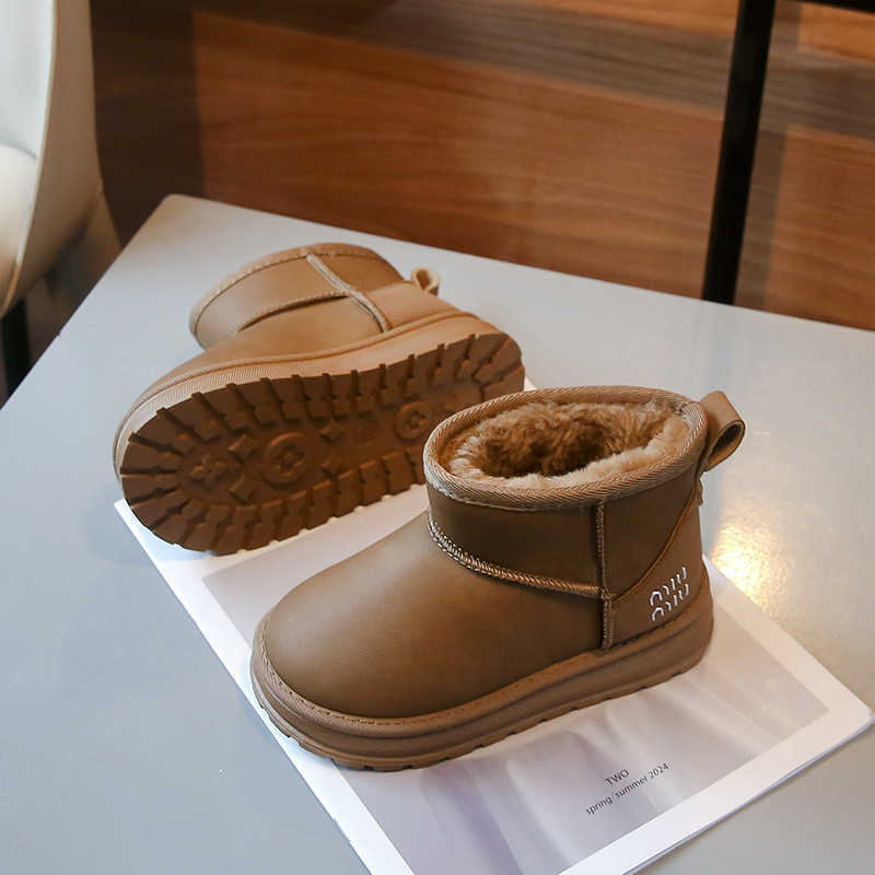 Children Boot Children Thick Warm Snow Boots 2024 Winter New Girls' Brown Cotton Shoes Boys' Ankle Boots Big Boy Shoes Y241125