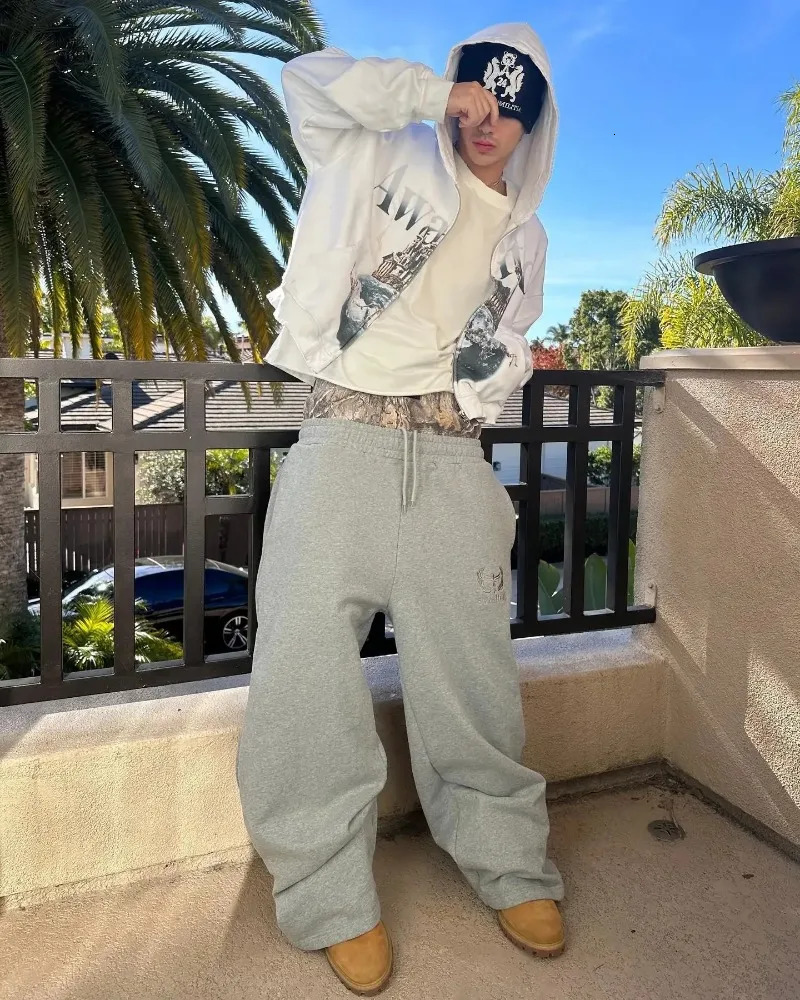 Y2K Harajuku Baggy Pants Vintage Camouflage Embroidered Double Waist Cotton Sweatpants Men Women Wide Leg Pants Streetwear 241125